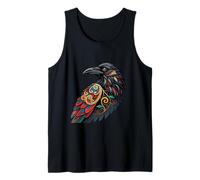 Bold Tribal Raven Art with Floral and Swirl Design Tank Top