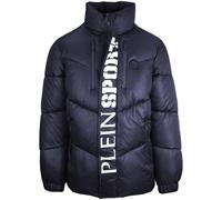 Bold Vertical Logo Shiny Padded Navy Blue Jacket Plein Sport Blue M
