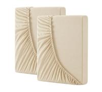 Bold Vision Cream Double 200TC Egyptian Cotton Fitted Sheet, 40cm/16 Inch Extra Deep Elasticated Bed Sheet, Soft Breathable Luxury Hotel Quality Bedding-2Pack