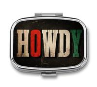 Bold Western Howdy Vintage Christmas Pill Box 2 Compartment Portable Medicine Pill Case Travel Pill Organizer for Pocket Purse