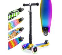 BOLDCUBE Big Fold Dark Night | Three Wheel Scooter for Children Ages 5-10 Years | LED Wheels with Flashing Lights | Height Adjustable 65 to 89 cm | Rear Reflectors