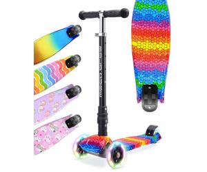 BOLDCUBE Big Fold Crystal Rubix | Three Wheel Scooter for Children Ages 5-10 Years | LED Wheels with Flashing Lights | Height Adjustable 65 to 89 cm | Rear Reflectors