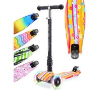 BOLDCUBE Big Fold Flower Power | Three Wheel Scooter for Children Ages 5-10 Years | LED Wheels with Flashing Lights | Height Adjustable 65 to 89 cm | Rear Reflectors