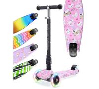 BOLDCUBE Big Fold Kitty Love | Three Wheel Scooter for Children Ages 5-10 Years | LED Wheels with Flashing Lights | Height Adjustable 65 to 89 cm | Rear Reflectors