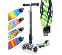 BOLDCUBE Big Fold Swift Green | Three Wheel Scooter for Children Ages 5-10 Years | LED Wheels with Flashing Lights | Height Adjustable 65 to 89 cm | R