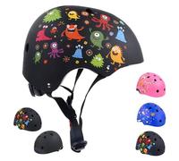 BOLDCUBE Kids Sports Helmet Black Monster Party | Age 4 Years + | Light, Adjustable & Ventilated | No Peel Design and Padded | For Bikes, Scooters, Skating Suitable for Boys & Girls Black, Blue & Pink