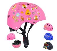 BOLDCUBE Kids Sports Helmet Pink Flower Garden | Age 4 Years + | Light, Adjustable & Ventilated | No Peel Design & Padded | For Bikes, Scooters, Skating, Suitable for Boys & Girls Black, Blue & Pink