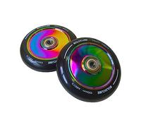 BOLDCUBE Stunt Scooter Wheels 100mm Pair - Pro Stunt Wheels Alloy Core - ABEC9 Bearings (Solid: Chrome/Black, 2 Wheels)