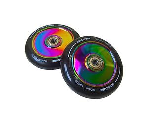 BOLDCUBE Stunt Scooter Wheels 100mm Pair - Pro Stunt Wheels Alloy Core - ABEC9 Bearings (Solid: Chrome/Black, 2 Wheels)