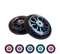 BOLDCUBE Stunt Scooter Wheels 100mm Pair - Pro Stunt Wheels Alloy Core - ABEC9 Bearings (Spider: Chrome/Black, 2 Wheels)