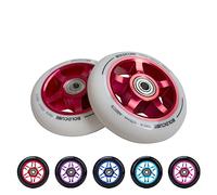 BOLDCUBE Stunt Scooter Wheels 100mm Pair - Pro Stunt Wheels Alloy Core - ABEC9 Bearings (Star: Red/White, 2 Wheels)