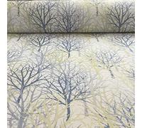 Bolderwood Trees Yellow Blue Faux Silk 140cm/54" Cotton Curtain Fabric Designer Material Sewing Upholstery Curtain Craft Fabric (A Sample)