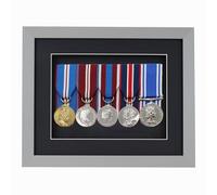 Boldon Framing 3d Deep Box Frame To Display War/Military/Sports Court Mounted Medals Black White Grey Oak (Grey with Black Mount, 5 Medals)