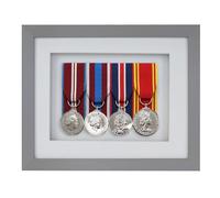 Boldon Framing 3d Deep Box Frame To Display War/Military/Sports Court Mounted Medals Black White Grey Oak (Grey with White Mount, 4 Medals)