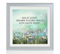 Boldon Framing - 7x7 Pale Grey Solid Wood Painted Picture Frame With White Mount To Fit 5x5 Picture, Modern Stepped Profile Wall Mounted Safety Glazing