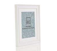 Boldon Framing - 9x7 White Solid Wood Painted Picture Frame With White Mount To Fit 7x5 Picture, Modern Stepped Profile Free Standing and Wall Mounted Safety Glazing