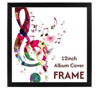 Boldon Framing- Album Cover Frames in Black Solid Wood - Set of 4 Vinyl Record Sleeve Frames with Safety Glazing and Modern Versatile Design-Wall Mounted Vinyl Record Display with Wall Hangers 32x32cm
