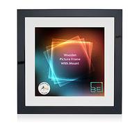 Boldon Framing - Black Gloss, Square Thin Photo Frame in Solid Wood with White Wall Mount, 30x30cm- Pic Size 25x25cm Picture Display