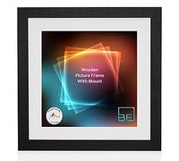 Boldon Framing - Matt Black, Square Thin Photo Frame in Solid Wood with White Wall Mount, 50x50cm- Pic Size 40x40cm Picture Display