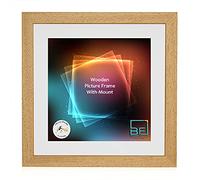 Boldon Framing - Oak, Square Thin Photo Frame in Solid Wood with White Wall Mount, 30x30cm- Pic Size 25x25cm Picture Display