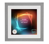Boldon Framing - Pale Grey, Square Thin Photo Frame in Solid Wood with White Wall Mount, 9x9- Pic Size 7x7 Picture Display