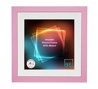 Boldon Framing - Pink, Square Thin Photo Frame in Solid Wood with White Wall Mount, 50x50cm- Pic Size 40x40cm Picture Display