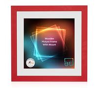 Boldon Framing - Red, Square Thin Photo Frame in Solid Wood with White Wall Mount, 16x16 Frame Size 14x14 Picture Display