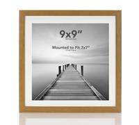 Boldon Framing - Square Thin Oak Wood Picture Frame, 9x9 With White Mount to fit 7x7 Picture Wall Mount Photo Display