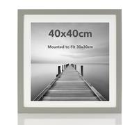 Boldon Framing - Square Thin Pale Grey Wood Picture Frame, 40x40cm With White Mount to fit 30x30cm Picture Wall Mount Photo Display