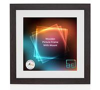 Boldon Framing - Walnut, Square Thin Photo Frame in Solid Wood with White Wall Mount, 60x60cm- Pic Size 50x50cm Picture Display