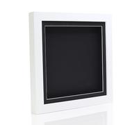 Boldon Framing White 3D Shadow Deep Box Photo Frame for Medal, Flower & Crafts Display. Cube Picture Frames. Size 16x16", Black Mount