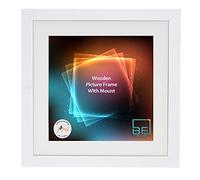 Boldon Framing - White Gloss, Square Thin Photo Frame in Solid Wood with White Wall Mount, 50x50cm- Pic Size 40x40cm Picture Display