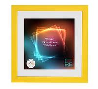 Boldon Framing - Yellow, Square Thin Photo Frame in Solid Wood with White Wall Mount, 8x8- Pic Size 6x6 Picture Display