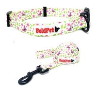 BoldPet Dog Collar and Leash Set -Floral Summer Dog Collar and Leash Set Design- Premium Polyester Material- Safe Adjustable Buckle-Dog Collar and Leash Set for Large Dogs