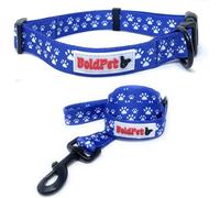 BoldPet Dog Collar and Leash Set -White Pawprints Dog Collar and Leash Set Design- Premium Polyester Material- Safe Adjustable Buckle- Dog Collar and Leash Set for Medium Dogs