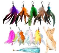 BOLDPIN 10-Pack of Vibrant Feathered Cat Toy Refills: Perfect Wand Attachments for Indoor Cats, Enhance Your Pet's Playtime with Exciting Replacement Feather Cat Toys (A 10pcs Feather Refills)