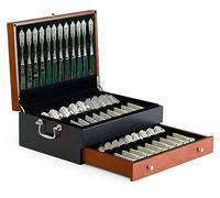 boldworks Silverware Storage Box Flatware Storage Case with Dual Tone Wooden Finish Drawer and Tarnish Proof Felt Lining to Store Sterling Silver Ware Cutlery Sets 15x11 Inch Size Service for 14