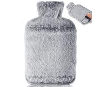BOLEi Hot Water Bottle with Luxury Cosy Faux Fur Cover,2L Leakproof Large Hot Water Bag for Neck,Shoulder,Hand Feet Warmer,Ideal for Women,Men(Grey)