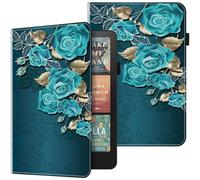 BOLELAW Case for 7" Kindle Paperwhite 12th Gen 2024 & Kindle Colorsoft Signature Edition 2024 PU Leather Flip Folio Wallet Card Slots Tablet Case, Blue Rose