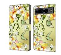 BOLELAW Case for Google Pixel 7 - PU Leather Flip Cover with Magnetic Closure, 2 Card Slots, Kickstand & Shockproof Protection, Flower & Butterfly