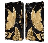 BOLELAW Case for Samsung Galaxy A05S - PU Leather Flip Cover with Magnetic Closure, Kickstand & Card Slots, Gold Butterfly