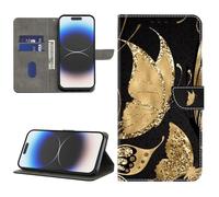BOLELAW Case for Samsung Galaxy A21S - PU Leather Flip Wallet Case with Magnetic Closure, Kickstand & Card Slots, Gold Butterfly