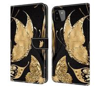 BOLELAW Case for Samsung Galaxy A22 5G - PU Leather Flip Wallet Case with Magnetic Closure, Kickstand & Card Slots, Gold Butterfly