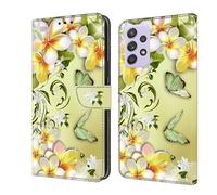 BOLELAW Case for Samsung Galaxy A52 / Samsung A52S - PU Leather Flip Wallet Case with Magnetic Closure, Kickstand & Card Slots, Flower&Butterfly