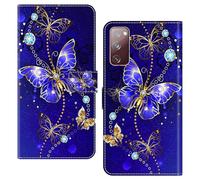 BOLELAW Case for Samsung Galaxy S20 FE - PU Leather Flip Cover with Magnetic Closure, Kickstand & 2 Card Slots, Diamond Butterfly