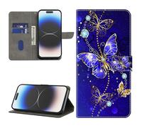 BOLELAW Case for Samsung Galaxy S22 5G - PU Leather Flip Cover with Magnetic Closure, Kickstand & 2 Card Slots, Diamond Butterfly