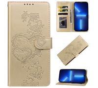 BOLELAW Case for Samsung Galaxy S25 Edge Embossed Heart PU Leather Flip Wallet Case with Magnetic Closure, Card Slot & Kickstand, Gold