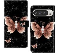 BOLELAW Wallet Case for Google Pixel 9/9 Pro, PU Leather Flip Cover with Magnetic Closure, 2 Card Slots, Kickstand & Shockproof Protection, Pink Butterfly