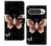 BOLELAW Wallet Case for Google Pixel 9 Pro XL / 10 Pro XL, PU Leather Flip Cover with Magnetic Closure, 2 Card Slots, Kickstand & Shockproof Protection, Pink Butterfly