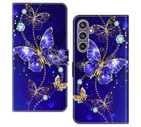 BOLELAW Wallet Case for Samsung Galaxy S24 Plus with Magnetic Closure, Kickstand & 2 Card Slots - Leather Flip Cover, Diamond Butterfly